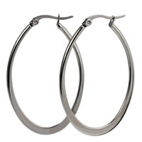 Titanium Steel Hoop Earring, Flat Oval, original color, 29.8x47.7mm, 10Pairs/Bag, Sold By Bag