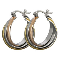 Titanium Steel Hoop Earring, Donut, plated, multi-colored, 21.5x26.8mm, 3Pairs/Bag, Sold By Bag