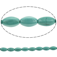 Perles turquoises, turquoise synthétique, ovale, bleu turquoise, 14x8-9mm, Trou:Environ 1.2mm, Longueur Environ 16 pouce, 20Strandstoron/lot, Vendu par lot