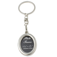 Zinc Alloy Key Chain with iron ring Flat Oval platinum color plated with photo locket & with letter pattern & decal nickel lead & cadmium free Approx 29mm Length Approx 4.5 Inch Sold By Bag
