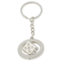 Tibetan Style Key Chain, with iron ring, Donut, platinum color plated, with rhinestone, nickel, lead & cadmium free, 34x37x22mm, Hole:Approx 25mm, Length:Approx 4 Inch, 10Strands/Bag, Sold By Bag