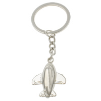 Tibetan Style Key Chain, with iron ring, Airplane, platinum color plated, nickel, lead & cadmium free, 28x35x12mm, Hole:Approx 29mm, Length:Approx 30 Inch, 10Strands/Bag, Sold By Bag