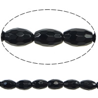 Natürliche schwarze Achat Perlen, Schwarzer Achat, oval, facettierte, 9x6mm, Bohrung:ca. 1mm, Länge ca. 15.2 ZollInch, 5SträngeStrang/Menge, ca. 43PCs/Strang, verkauft von Menge
