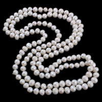 Collar de Perlas Natural de Freshwater, Perlas cultivadas de agua dulce, 2-sarta, Blanco, 8-10mm, Vendido para aproximado 51 Inch Sarta