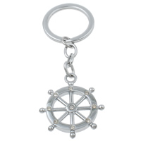 Zinc Alloy Key Chain with iron ring Ship Wheel platinum color plated nautical pattern & with rhinestone nickel lead & cadmium free Approx 23mm Length Approx 3.5 Inch Sold By Bag
