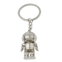 Tibetan Style Key Chain, with iron ring, Robot, platinum color plated, nickel, lead & cadmium free, 23x45x12mm, Hole:Approx 29mm, Length:Approx 4 Inch, 10Strands/Bag, Sold By Bag
