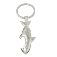 цинковый сплав цепочка для ключей, с железный обруч, акула, Платиновое покрытие платиновым цвет, не содержит никель, свинец, 25x67x6mm, отверстие:Приблизительно 25mm, длина:Приблизительно 3.5 дюймовый, 10пряди/сумка, продается сумка