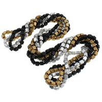 Trä Tröja halsband, med Glass Seed Beads, Kub, 2-tråd, blandade färger, 8x8x8mm, Längd Ca 54 inch, 20Strands/Lot, Säljs av Lot