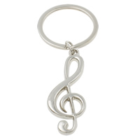 Tibetan Style Key Chain, with iron ring, Music Note, platinum color plated, nickel, lead & cadmium free, 21x56x3mm, Hole:Approx 29mm, Length:Approx 3.5 Inch, 10Strands/Bag, Sold By Bag
