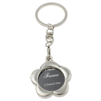 Zinc Alloy Key Chain with iron ring Flower platinum color plated with photo locket & with letter pattern & decal nickel lead & cadmium free Approx 29mm Length Approx 4.5 Inch Sold By Bag