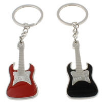 Zinc Alloy Key Chain with iron ring Guitar platinum color plated enamel nickel lead & cadmium free Approx 29mm Length Approx 5 Inch Sold By Bag