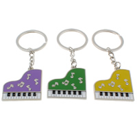 Tibetan Style Key Chain, with iron ring, Piano, platinum color plated, enamel & with rhinestone, more colors for choice, nickel, lead & cadmium free, 40x43x4mm, Hole:Approx 29mm, Length:Approx 4 Inch, 10Strands/Bag, Sold By Bag