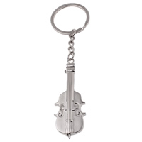 Zinc Alloy Key Chain with iron ring Guitar platinum color plated nickel lead & cadmium free Approx 29mm Length Approx 5 Inch Sold By Bag
