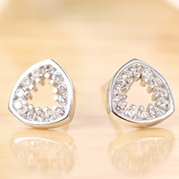 925 Sterling Silver Stud Earring, Triangle, platinum plated, with cubic zirconia, 7x7mm, 5Pairs/Bag, Sold By Bag