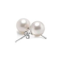 Glass Pearl Stud Earring, brass post pin, Round, platinum plated, with 925 logo, white, nickel, lead & cadmium free, 8x18.80mm, 30Pairs/Lot, Sold By Lot