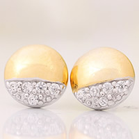 925 Sterling Silver Stud Earring Flat Round plated with cubic zirconia & two tone Sold By Bag
