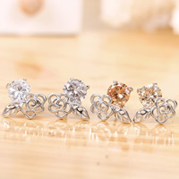 925 Sterling Silver Stud Earring, Flower, platinum plated, with cubic zirconia, mixed colors, 11x12mm, 5Pairs/Bag, Sold By Bag