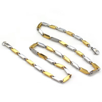Titanium Steel Chain Necklace, plated, bar chain & two tone, 4mm, Length:Approx 20 Inch, 2Strands/Bag, Sold By Bag