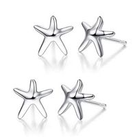 Brass Stud Earring, Starfish, platinum plated, with 925 logo, nickel, lead & cadmium free, 10.20x13.10mm, 30Pairs/Lot, Sold By Lot