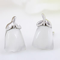 Cats Eye Earring, 925 Sterling Silver, with Cats Eye, Penguin, platinum plated, 7x12mm, 5Pairs/Bag, Sold By Bag