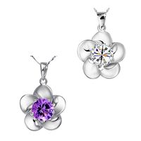 Cubic Zirconia Brass Pendants Flower platinum plated with cubic zirconia nickel lead & cadmium free Approx 2mm Sold By Lot