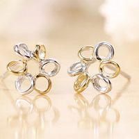 925 Sterling Silver Stud Earring, Flower, plated, two tone, 9x9mm, 5Pairs/Bag, Sold By Bag