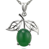 Natural Jade Pendants, 925 Sterling Silver, with Green Calcedony, Fruit, platinum plated, 21x20mm, Hole:Approx 2-7mm, 3PCs/Bag, Sold By Bag