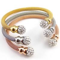Titanium Steel Mesh Cuff Bangle, with Clay Pave, plated, with 25 pcs rhinestone, mixed colors, 6mm, Inner Diameter:Approx 65mm, Length:Approx 8 Inch, 2PCs/Bag, Sold By Bag