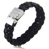 Cowhide Bracelet, titanium steel magnetic clasp, braided, black, 19mm, Sold Per Approx 8 Inch Strand