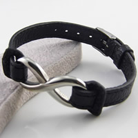 Cowhide Bracelet, Titanium Steel, with Cowhide, Infinity, black, 10mm, Sold Per Approx 9.5 Inch Strand