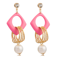 Gets® Jewelry Earring Brass with Glass Pearl gold color plated with painted & with cubic zirconia pink nickel lead & cadmium free Sold By Pair