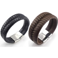 Men Bracelet, Cowhide, titanium steel magnetic clasp, braided, mixed colors, 23mm, Length:Approx 8 Inch, 2Strands/Bag, Sold By Bag