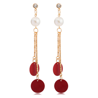 Gets® Jewelry Earring Brass with Glass Pearl Flat Round gold color plated with painted & with cubic zirconia red nickel lead & cadmium free Sold By Pair