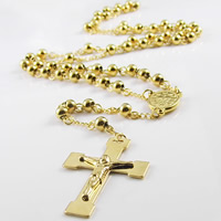 collana del rosario, Titantium acciaio, Crocifisso croce, placcato color oro, Gioielli Christian & Twist ovale, 6mm, 31x160mm, Venduto per Appross. 27.5 pollice filo