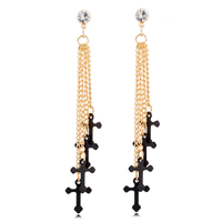 Gets® Jewelry Earring Brass Cross gold color plated with painted & with cubic zirconia black nickel lead & cadmium free Sold By Pair