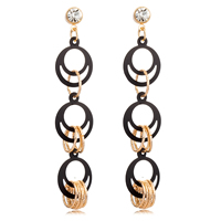 Gets® Jewelry Earring, Brass, gold color plated, with painted & with cubic zirconia, black, nickel, lead & cadmium free, 15x72mm, Sold By Pair