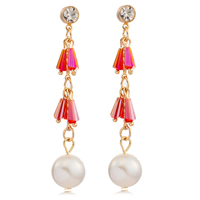 Gets® Jewelry Earring Brass with Crystal & Glass Pearl Round gold color plated with cubic zirconia & faceted red nickel lead & cadmium free Sold By Pair