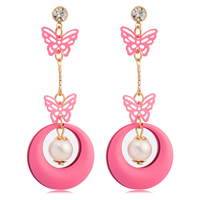 Gets® Jewelry Earring Brass with Glass Pearl Donut gold color plated with painted & with cubic zirconia bright rosy red nickel lead & cadmium free Sold By Pair