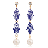 Gets® Jewelry Earring, Brass, with Glass Pearl, Hamsa, gold color plated, Jewish  Jewelry & Islamic jewelry & with painted, blue, nickel, lead & cadmium free, 11x78mm, Sold By Pair