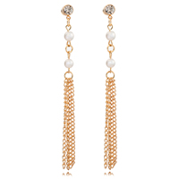 Monili Gets®, ottone, with perla in vetro, placcato color oro, con zirconi cubici, assenza di nichel,piombo&cadmio, 6x95mm, Venduto da coppia