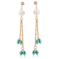 Gets® Jewelry Earring Brass with Crystal & Glass Pearl gold color plated with cubic zirconia & faceted green nickel lead & cadmium free Sold By Pair