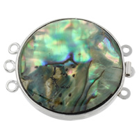 Brass Box Clasp, with Abalone Shell, Flat Round, platinum plated, 3-strand, nickel, lead & cadmium free, 38x32x7mm, Hole:Approx 1-2mm, Sold By PC