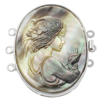 Brass Box Clasp, with Black Shell & White Shell, Flat Oval, platinum plated, lady cameo & 3-strand, more colors for choice, nickel, lead & cadmium free, 38x42x6mm, Hole:Approx 1-2mm, Sold By PC