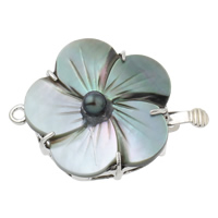Brass Box Clasp, with Black Shell & Freshwater Pearl, Flower, platinum plated, single-strand, nickel, lead & cadmium free, 32x24x8mm, Hole:Approx 1mm, Sold By PC