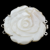 Brass Box Clasp, with White Shell, Flower, platinum plated, 3-strand, nickel, lead & cadmium free, 49x44x8mm, Hole:Approx 1mm, Sold By PC