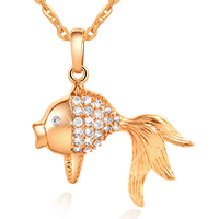 Gets® Jewelry Pendant, Brass, Fish, 18K gold plated, with cubic zirconia, nickel, lead & cadmium free, 16x25mm, Hole:Approx 3-5mm, Sold By PC
