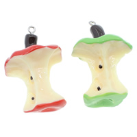 Resin Pendant, with Iron, Apple, solid color, more colors for choice, 31x44x26mm, Hole:Approx 2mm, 100PCs/Bag, Sold By Bag