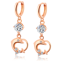 Gets® Jewelry Earring, Brass, Dolphin, rose gold color plated, with cubic zirconia, nickel, lead & cadmium free, 13x38mm, Sold By Pair