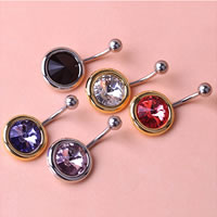 Zinc Alloy with 316L Stainless Steel Flat Round plated with rhinestone nickel lead & cadmium free Sold By Lot
