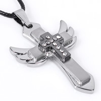 Titanium Steel Pendants Angel Wing Cross plated with rhinestone & two tone Approx 2-5mm Sold By Bag